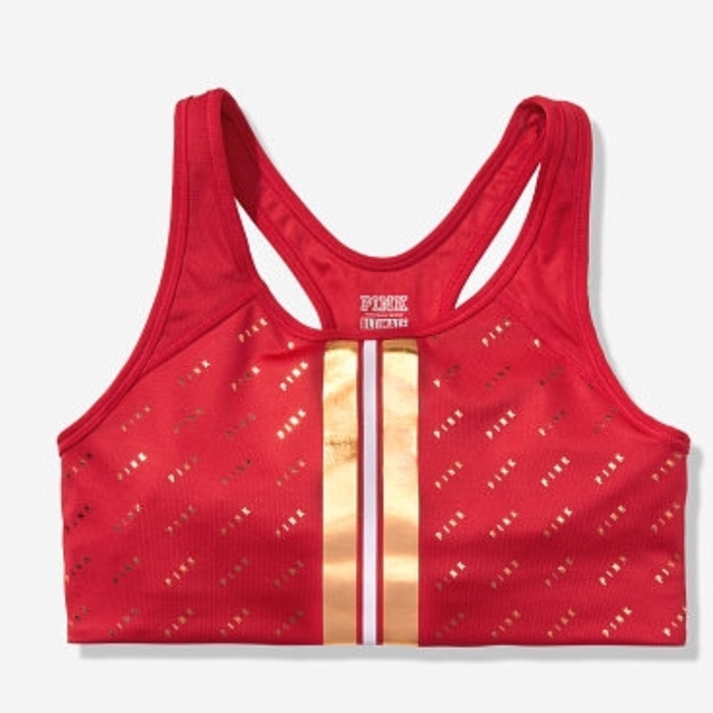 Victoria Secret PINK Red Gold Ultimate Sports Bra - Picture 2 of 9